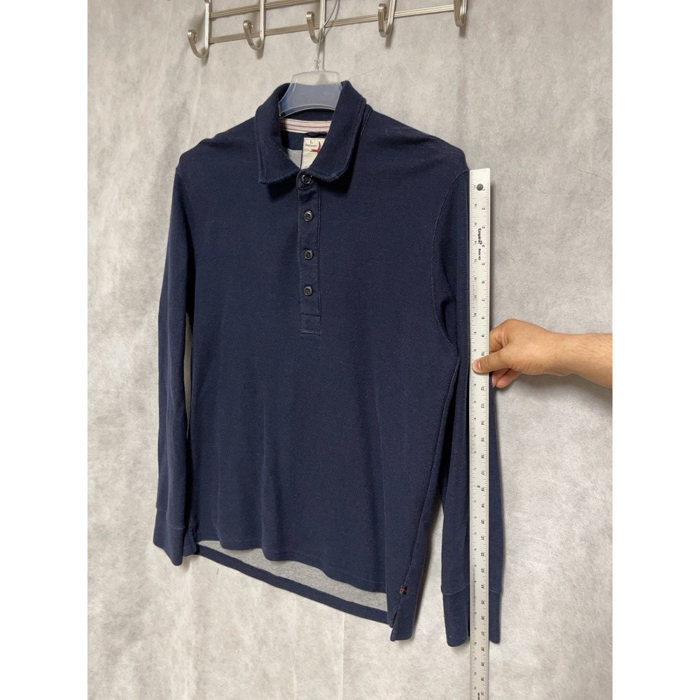 Relwen Sweater Men L Blue Micro Waffle Polo Thermal Knit Pullover Henley Jumper - Picture 4 of 6